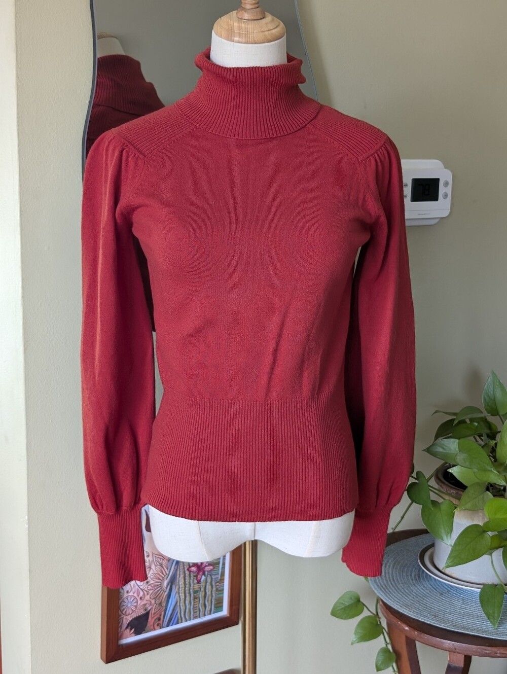 Antonio Melani Women's Size Medium Wool Orange Turtleneck Puff-Sleeve Sweater.